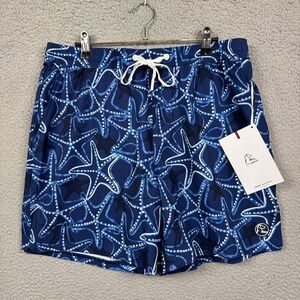 Rhoback Swim Trunks Mens L Blue Medley Sea Star Beach Lined Tropical Beach Dad